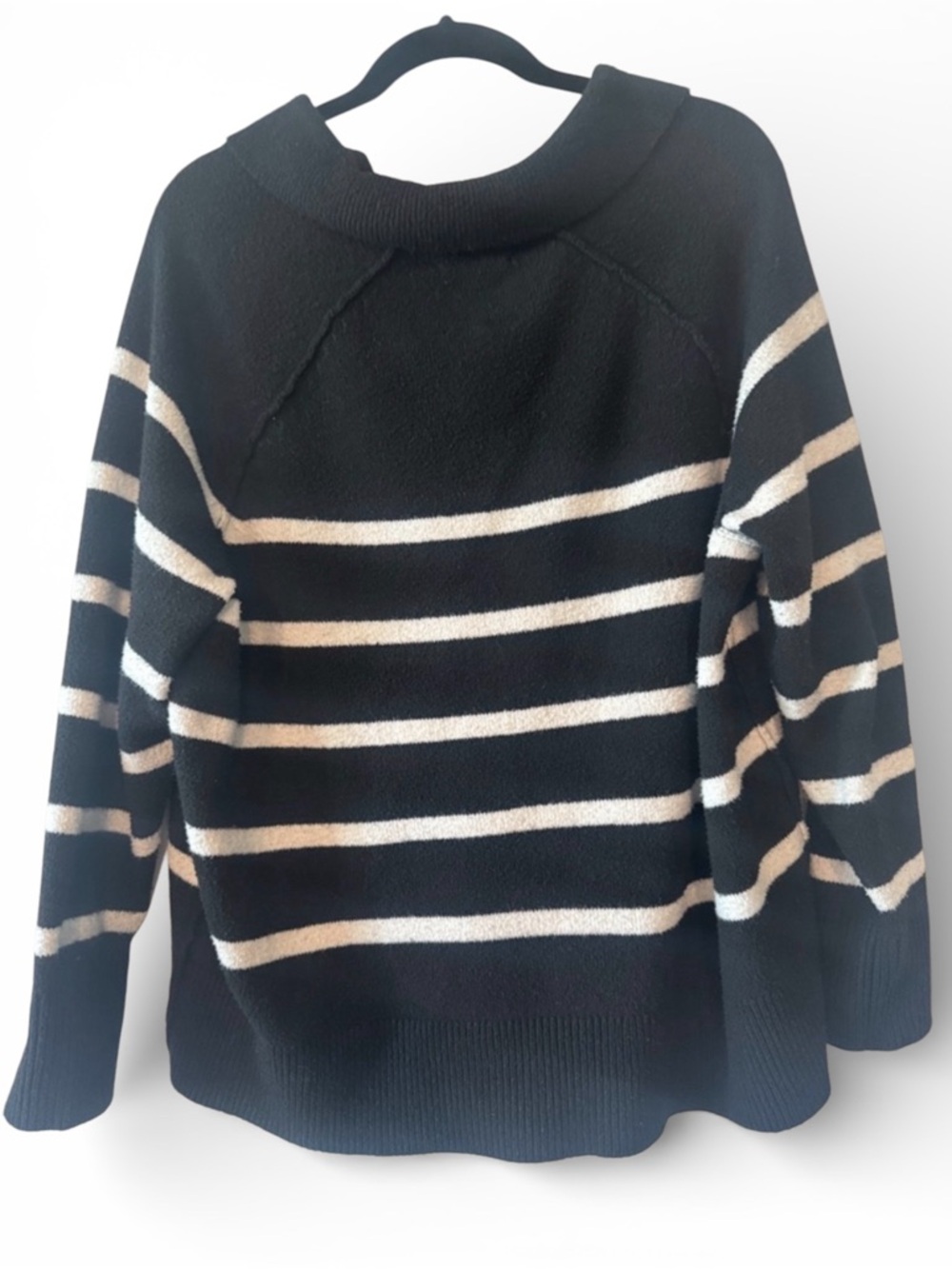Aerie Black & White Striped Collared Sweater - Picture 2 of 2